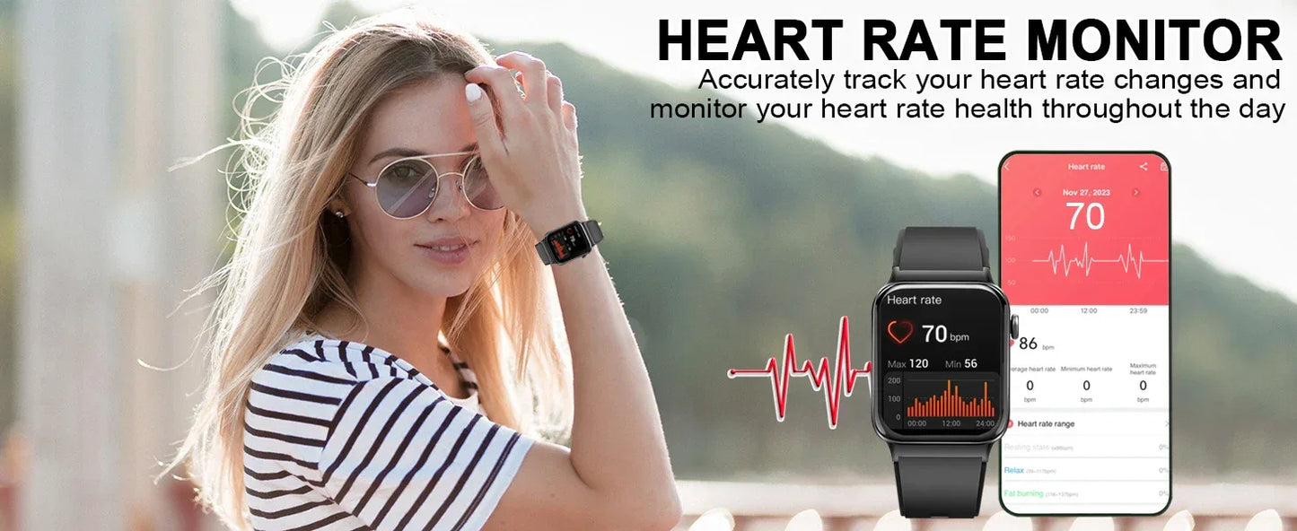 Smart Watch, 1.85" Smartwatch (Answer/Make Call), IP68 Waterproof Fitness Tracker, 100+ Sport Modes, Heart Rate and Sleep Monito - Wear444