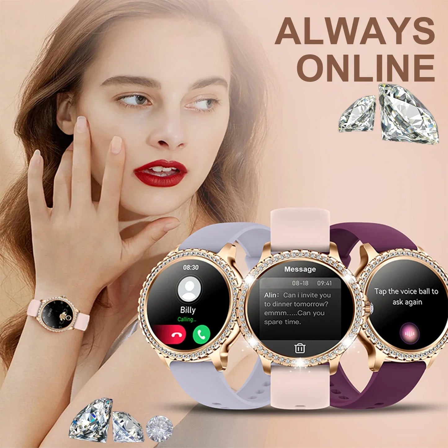 Smart Watch For women - 1.32" Touchscreen Fitness Tracker with Wireless Calls, Music Time Display, Step Counting - Wear444