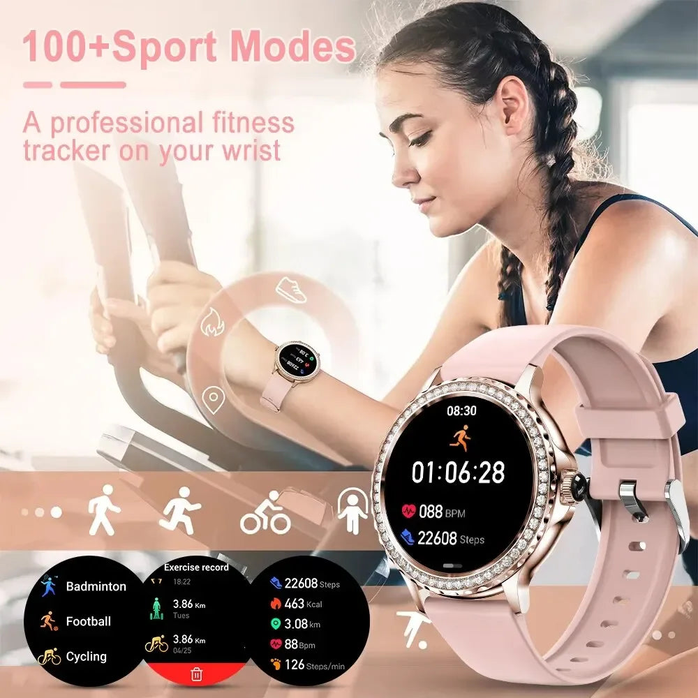 MEVADEN Rose Gold Smart Watch Bluetooth Call Lady 100+ Sports Mode Fitness Health Monitor Women Smartwatch for IOS Android NX19 - Wear444