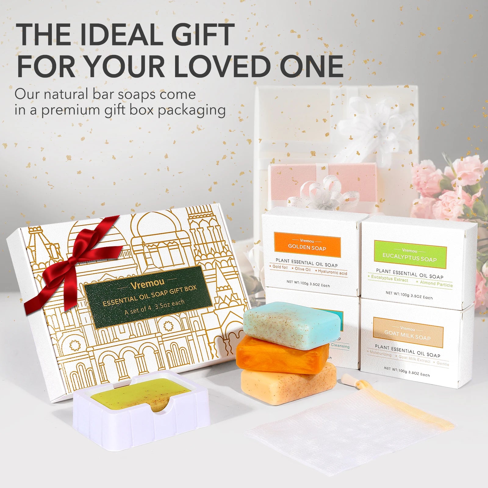 4 Packs Of Natural Plant Essential Oil Soap, Mint Soap, Eucalyptus Soap, Moisturizing Cleansing Soap - Shower Body Soap Gift Box