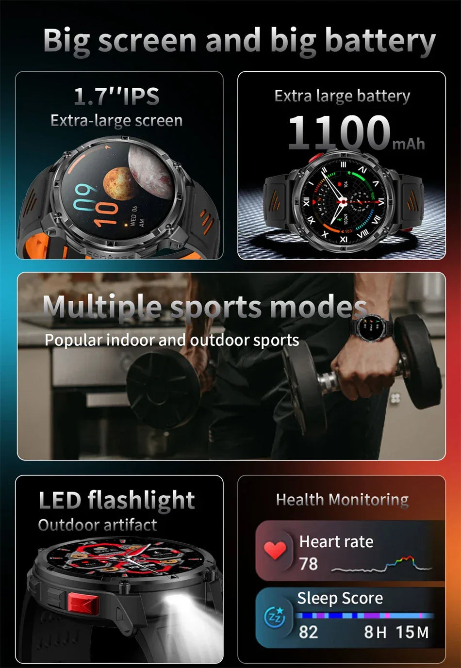 2026 New T-REX3 1100mAh Battery Smart Watch Men 10ATM Waterproof GPS Bluetooth Call 1.7" AMOLED HD Sports Flashlight Smart Watch - Wear444