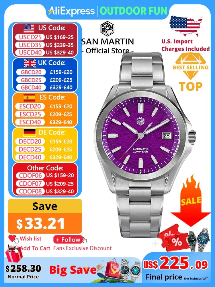 San Martin SN0129 GADA 39mm NH35 automatic watch hero shot — Wear444