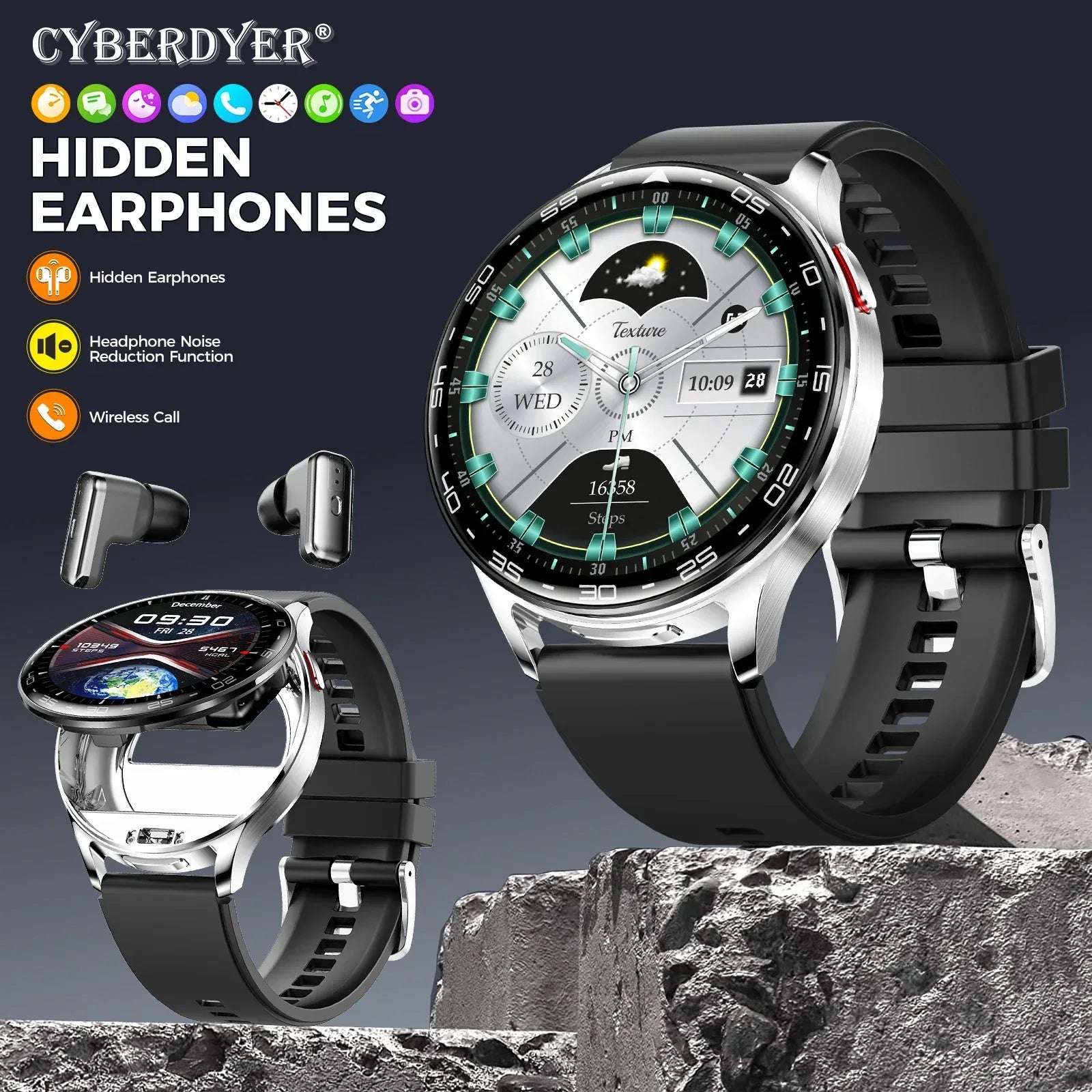 EIGIIIS Smart Watch with Earbuds1.39"HD Fitness Watch with Heart Rate Blood Oxygen Sleep Tracker 2 in1 Bluetooth for iOS Android - Wear444