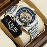 LIGE Fashion Quartz Watches For Men Gold Skeleton Retro Men Watch Top Brand Luxury Sport Waterproof Watch Men Relogios Masculino