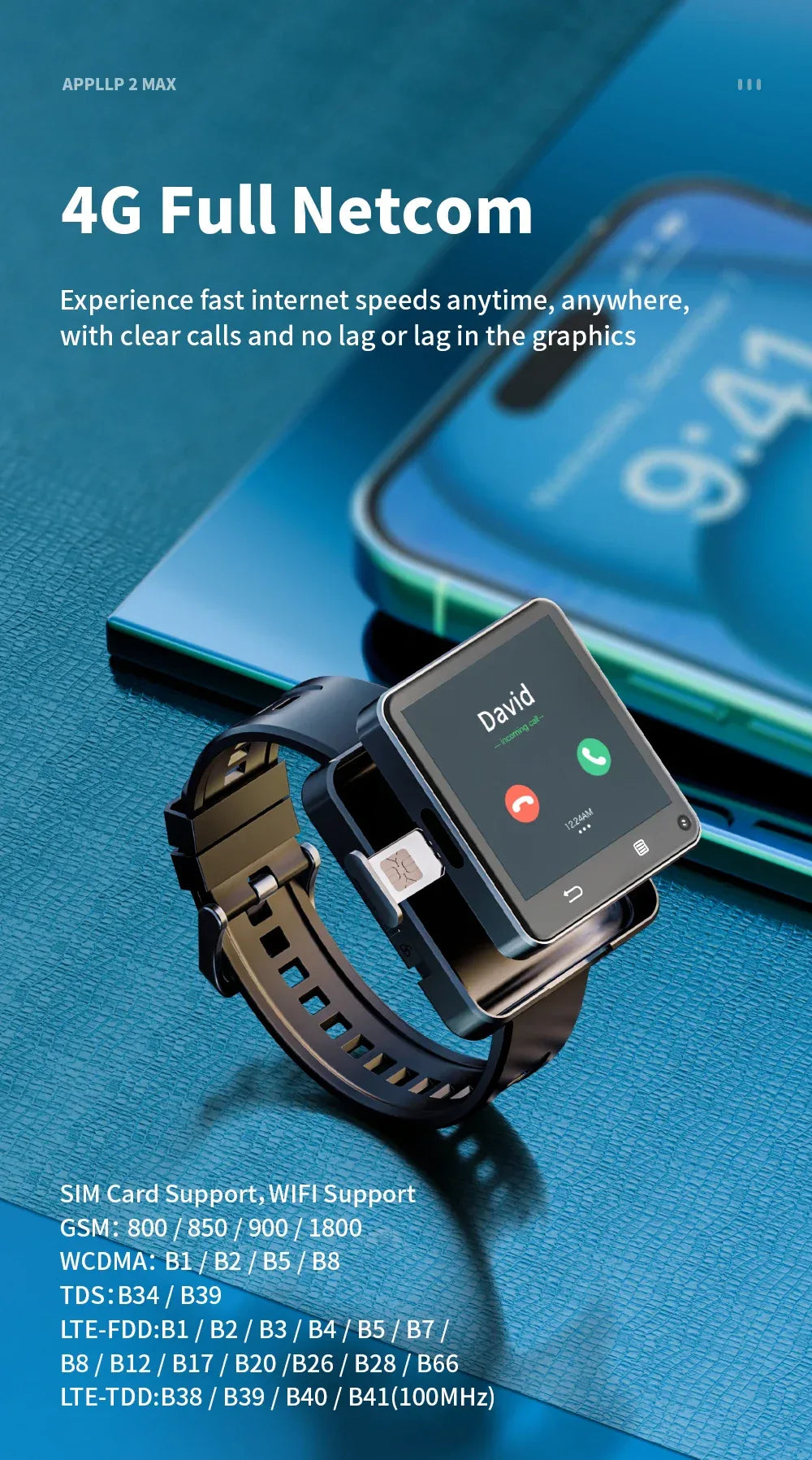 LOKMAT New APPLLP 2 MAX Dual Camera Android 11 Watch Phone Wifi Videos Calls Smart Watch Network Detachable Strap Mini Phone - Wear444