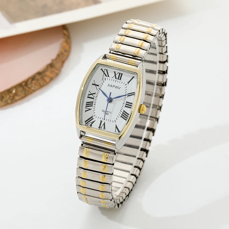 Barrel-Shaped Quartz Watch for Men, Roman Numerals, Fashionable and Casual Women's Watch for Middle-Aged and Elderly Couples
