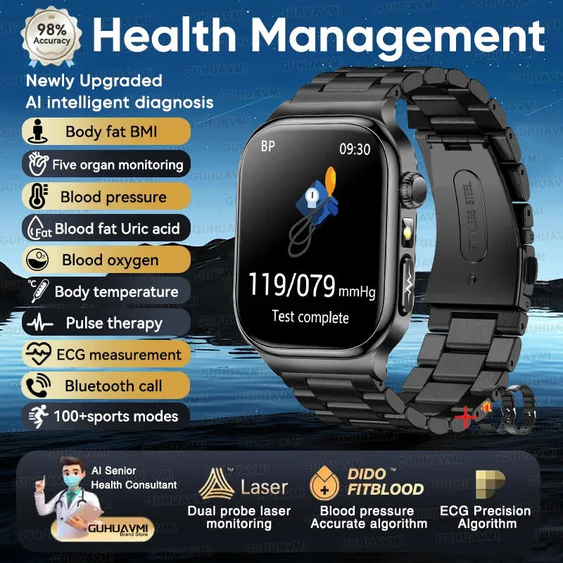 Accurate Measurement Health Smart Watch ECG+PPG Uric Acid Blood Pressure Blood Lipids BT Call Bluetooth Sport tracker Smartwatch - Wear444