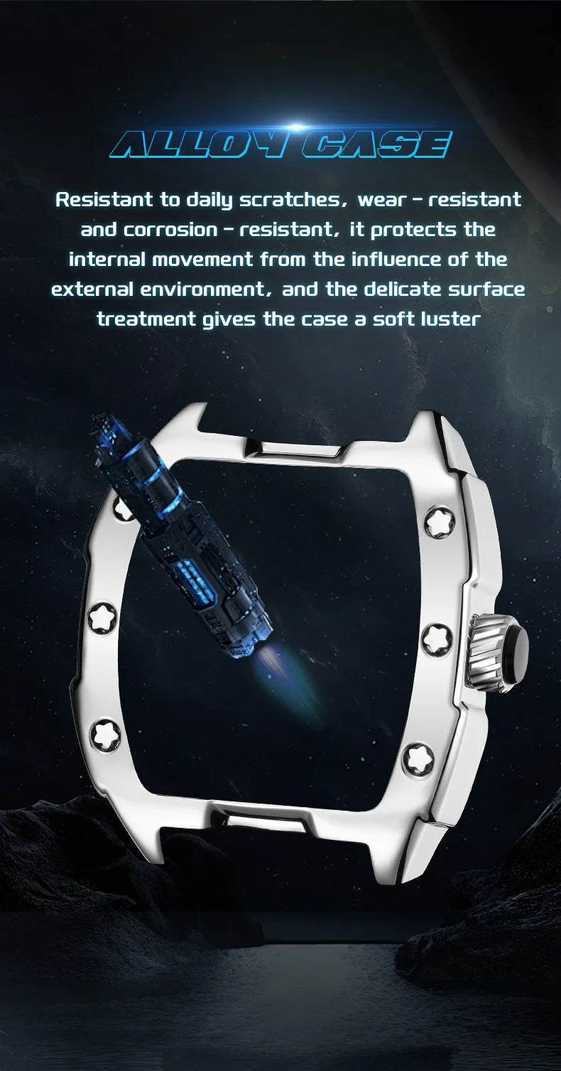 MEGIR Fashion Sport Quartz Watch for Men Tonneau Case Waterproof Luminous Hands Wristwatch with Silicone Strap Hollowed-out Dial