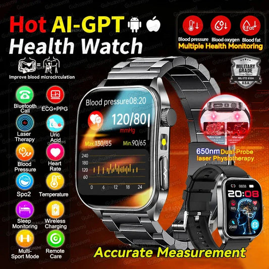2025Hot AI-GPT Diagosis ECG Health SmartWatch Blood Pressure Lipid Uric Acid 650nm Dual-Probelaser Heart Analysis Smart bracelet - Wear444