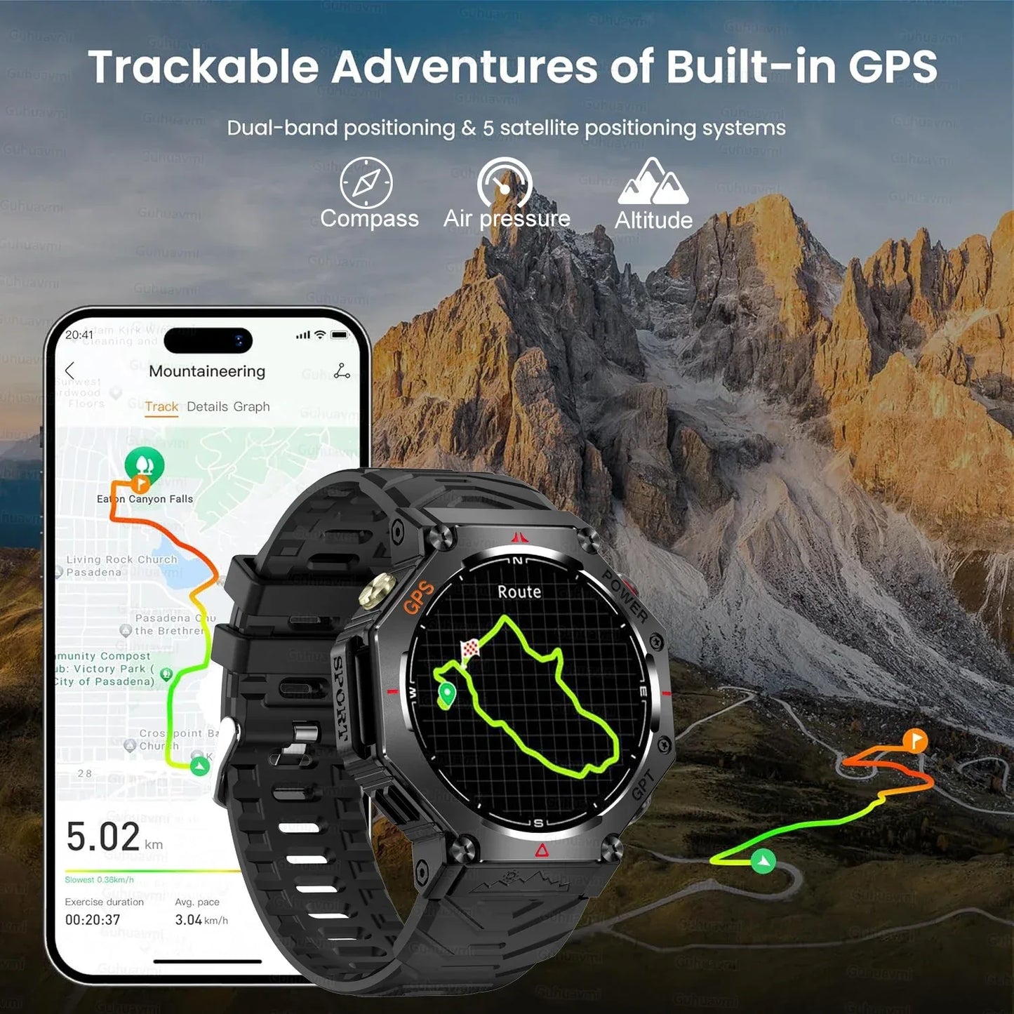 Military Smart Watch T-Rex 3 Bulit-in GPS Compass Altimeter Barometric 10ATM IP69K Waterproof AMOLED Bluetooth Call Smart watch - Wear444