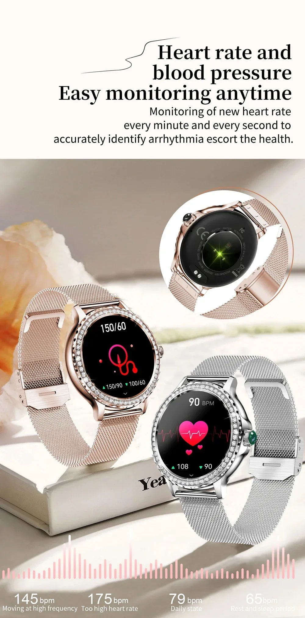 MEVADEN Rose Gold Smart Watch Bluetooth Call Lady 100+ Sports Mode Fitness Health Monitor Women Smartwatch for IOS Android NX19 - Wear444