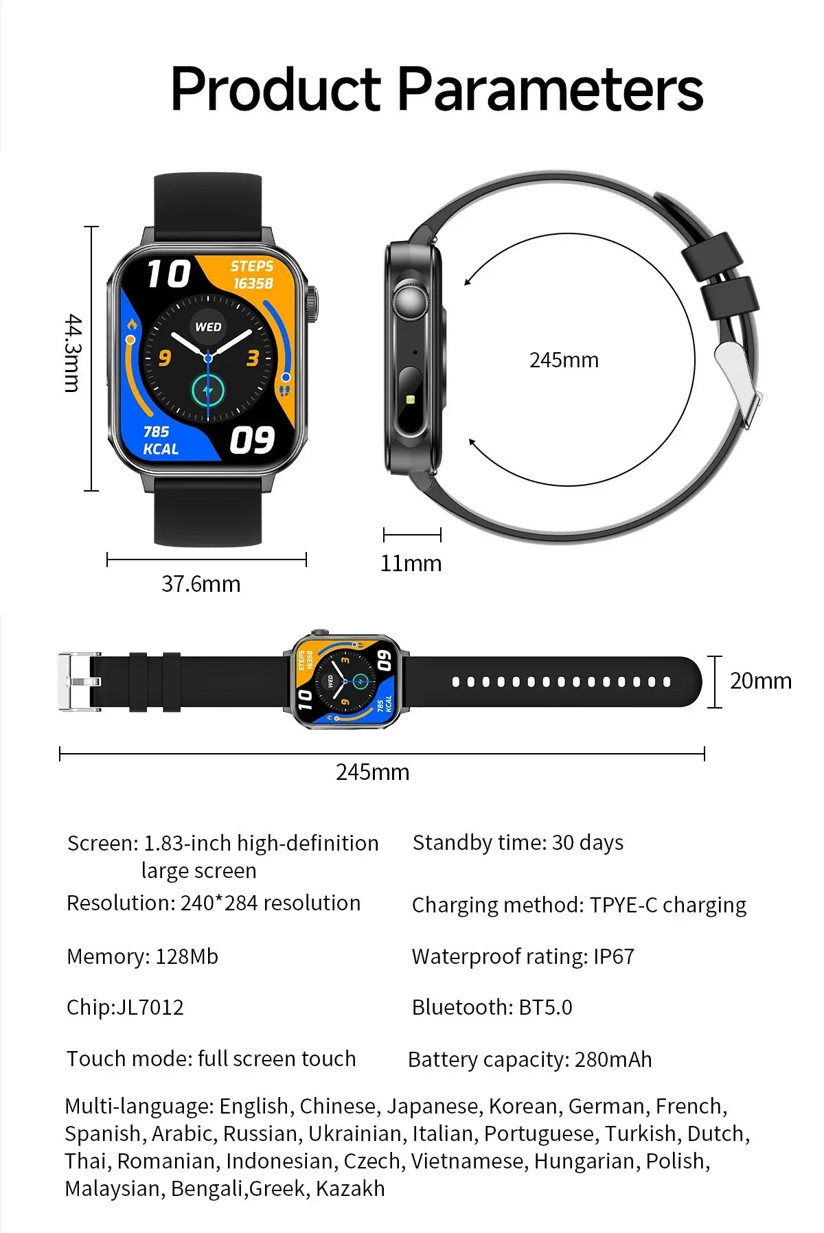 COLMI P80 Type-c Smartwatch Men Women Health Manager Bluetooth Call IP67 Waterproof Flashlight Smart Watch For Xiaomi iOS Phone - Wear444