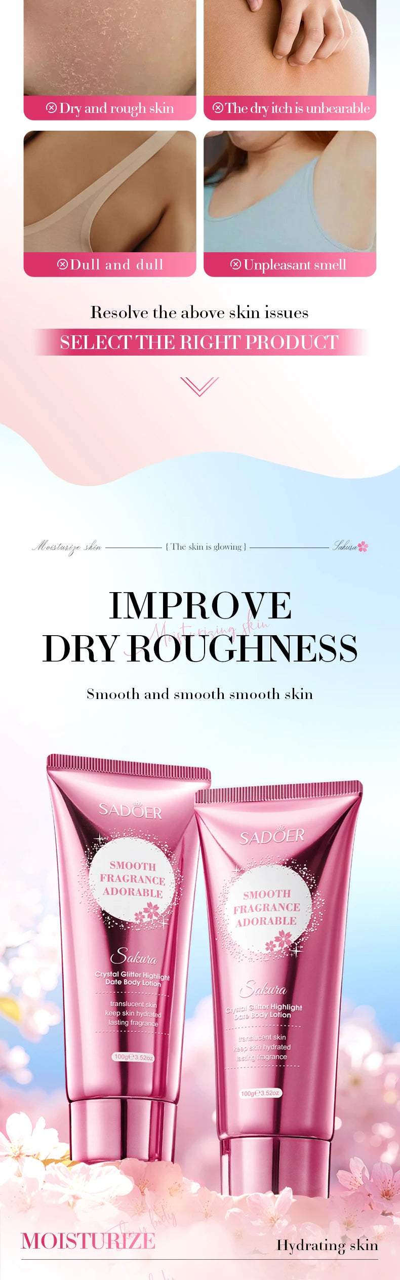 Cherry Blossom Moisture Crystal Glow High Gloss Dating Cherry Blossom Scent Body Lotion Deep Moisturizing Hydrating Body Lotion