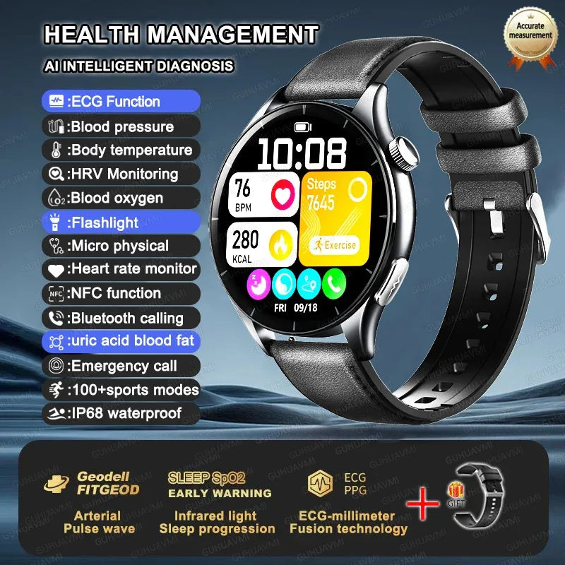 2025 New NFC+ECG+PPG Health Smart Watch BMI Fat Heart Rate Blood Pressure Watch 380mAh BT Call IP68 Waterproof Sports Bracelet - Wear444