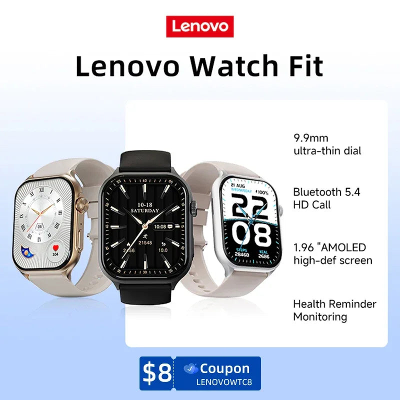 Original Lenovo Smart Watches Sports Fitness Watch Heart Rate Full Touch Screen BT Call Ultra Light Smartwatch for Men Women - Wear444