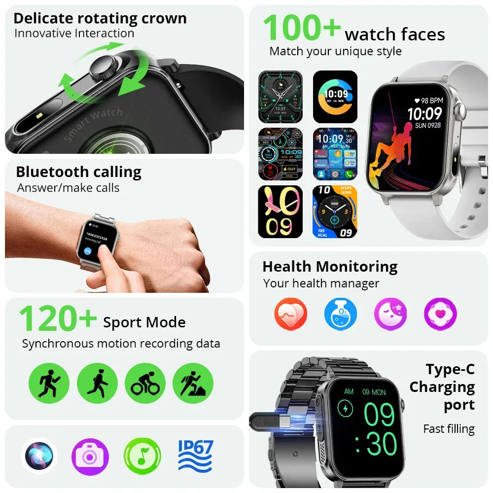 COLMI P80 Type-c Smartwatch Men Women Health Manager Bluetooth Call IP67 Waterproof Flashlight Smart Watch For Xiaomi iOS Phone - Wear444