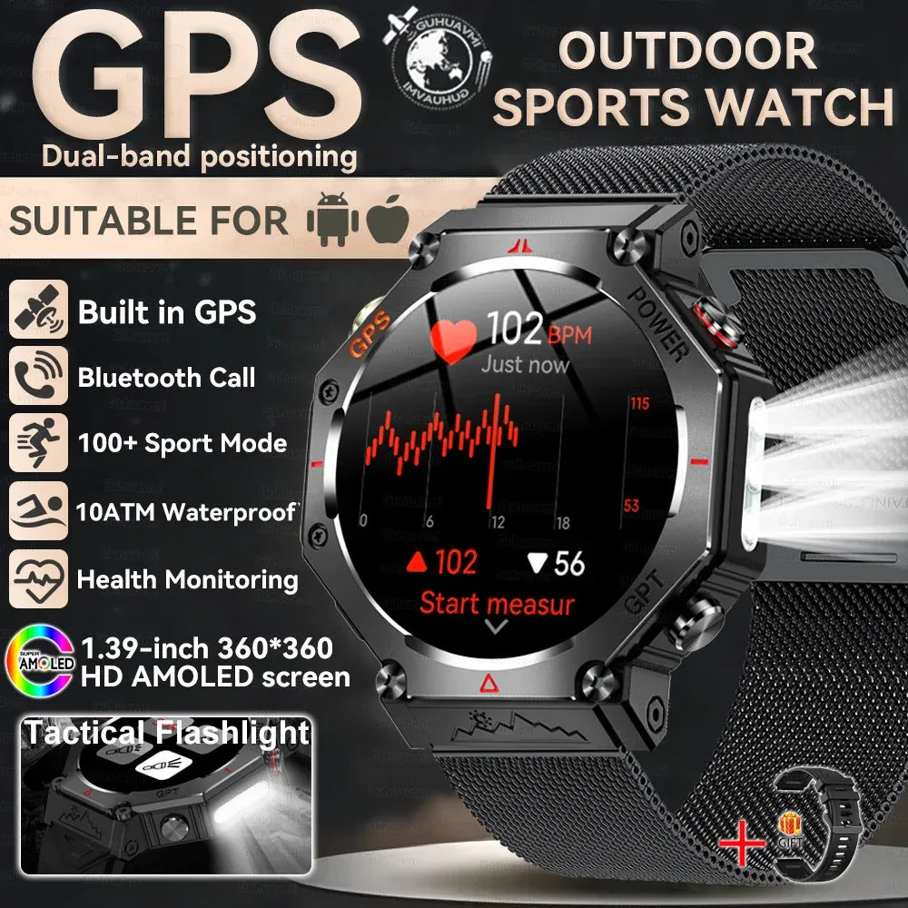 Military Smart Watch T-Rex 3 Bulit-in GPS Compass Altimeter Barometric 10ATM IP69K Waterproof AMOLED Bluetooth Call Smart watch - Wear444