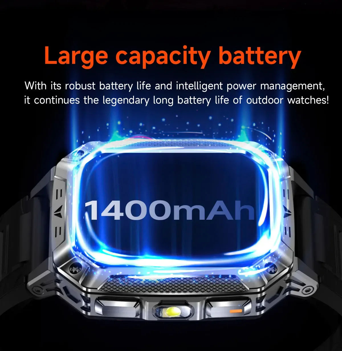 Robust military smart watch 1400Mah battery fitness tracking 10ATM waterproof tactical sports flashlight men's phone watch - Wear444