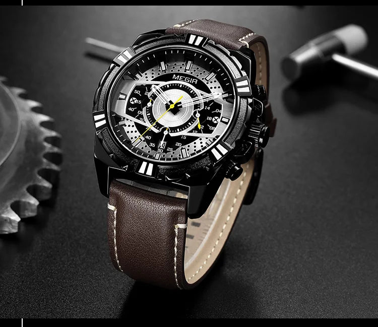 MEGIR Luxury Chronograph Watch - Leather Belt Luminous Sports Business
