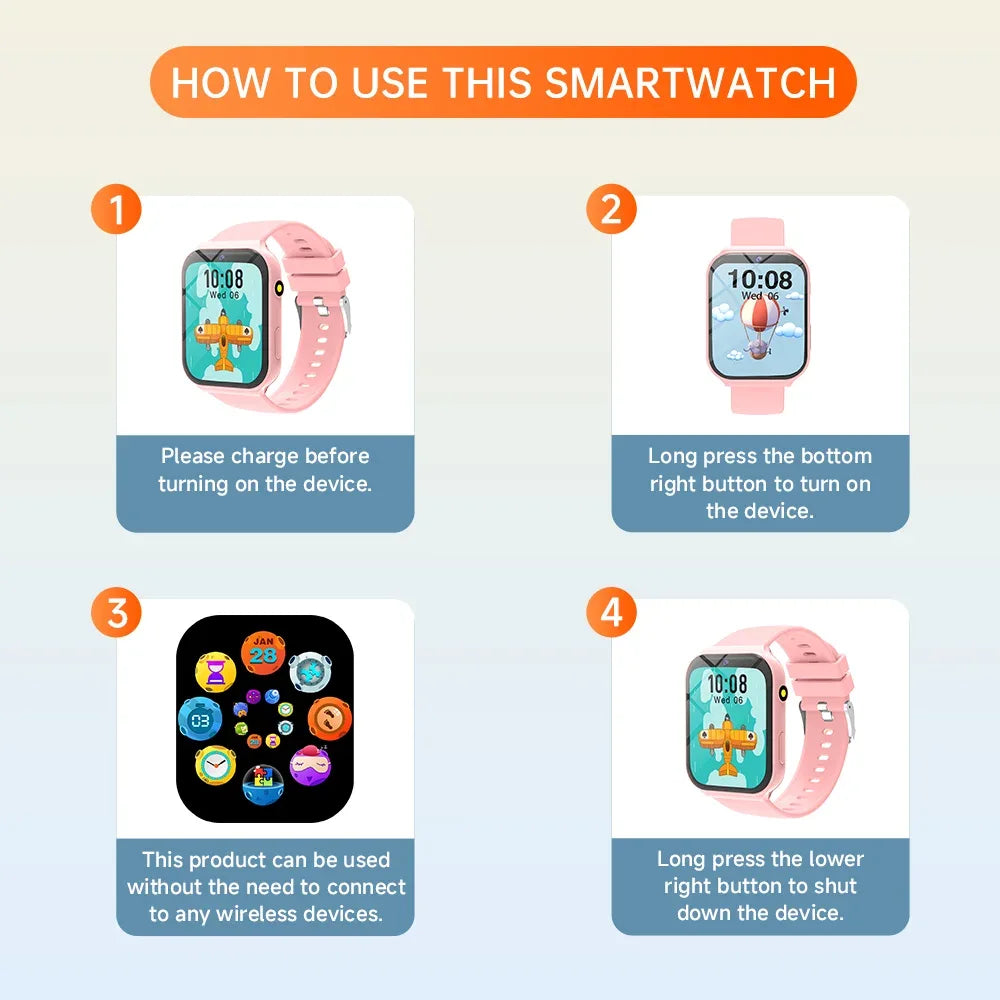 2025 New Smartwatch For Kids HD Camera Flashlight Study Partners Multi Games Calculator Children's Day Birthday Gift Boys Girls - Wear444