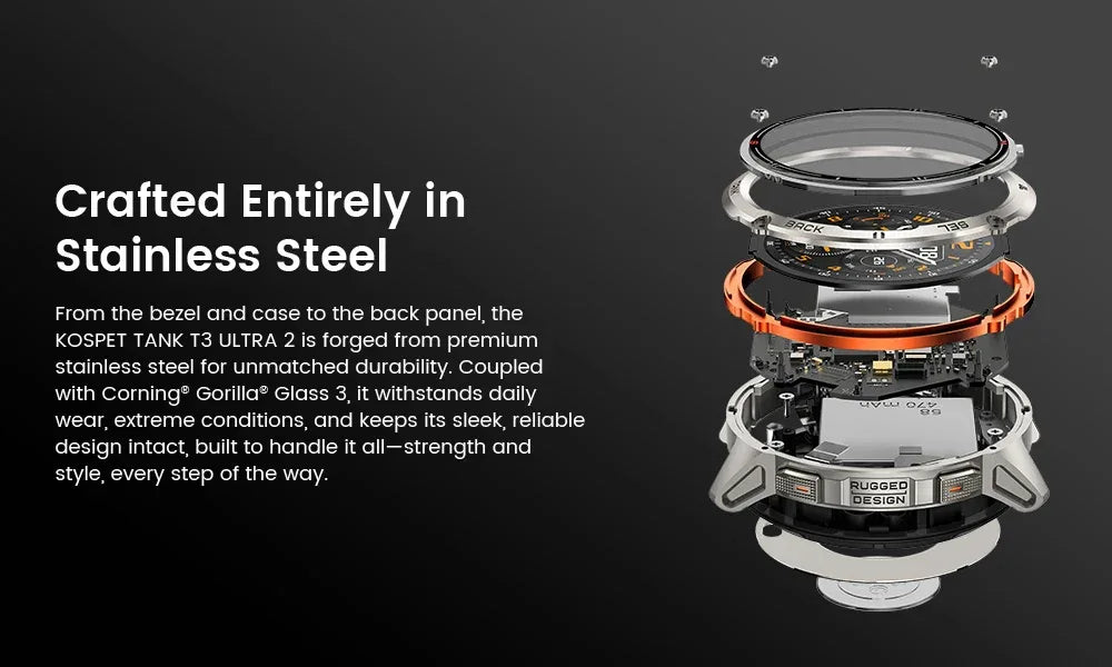 KOSPET TANK T3 Ultra 2 GPS Smart Watch for Men Bluetooth Call 5ATM IP69K Waterproof Men's Watch Stainless Steel Health Monitor - Wear444