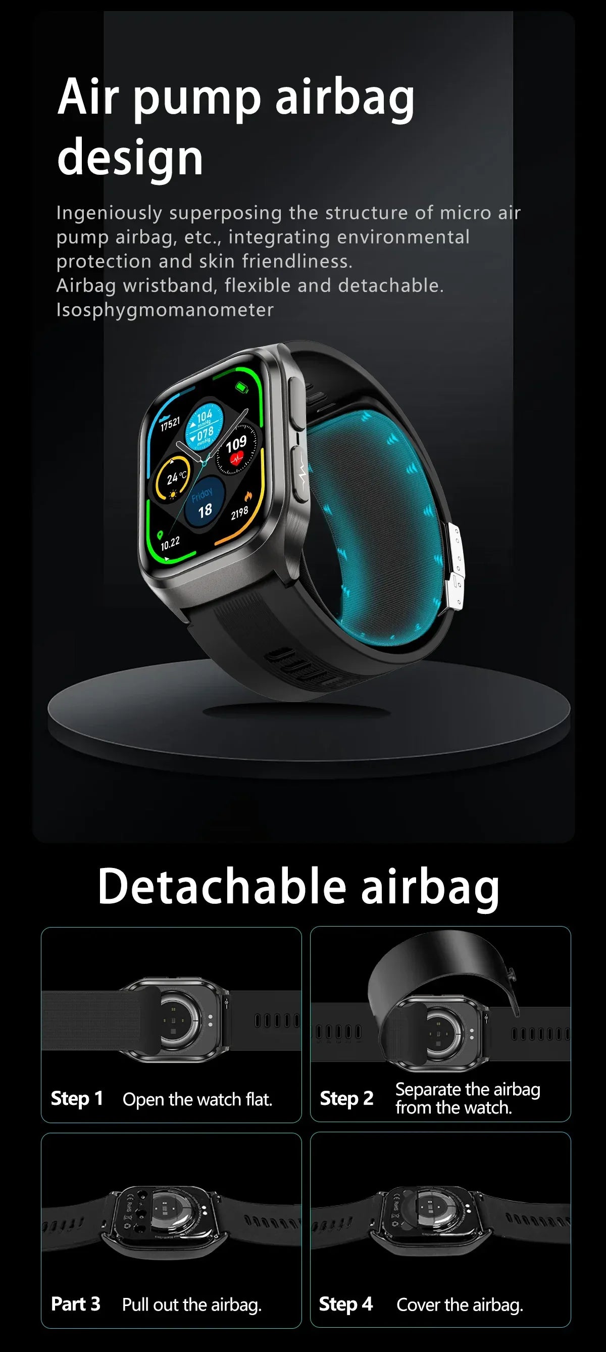 2025New Heart Health Analysi NFC Air Pump+Air Bag Smart Watch Men Accurate Blood Pressure Uric Acid ECG Call Smart Bracelet lady - Wear444