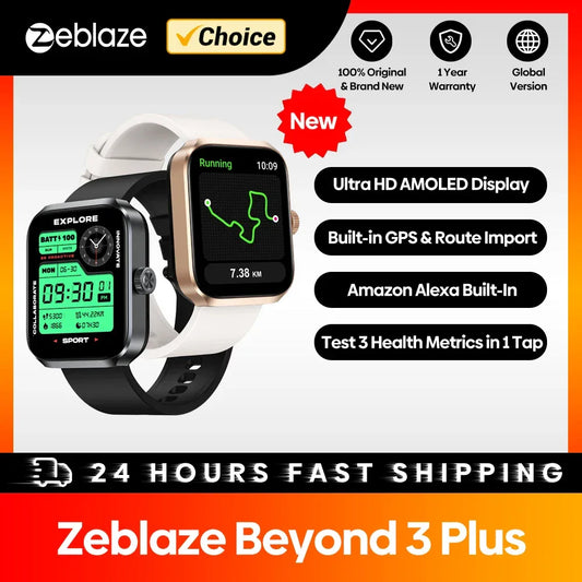 New Zeblaze Beyond 3 Plus GPS Smart Watch 1.78'' AMOLED Display Built-in Amazon Alexa Make/Receive Phone Calls 3ATM Smartwatch - Wear444