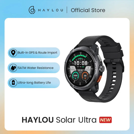 HAYLOU Solar Ultra GPS Smartwatch 1.6” AMOLED Display 5ATM Waterproof Built-in GPS Bluetooth Phone Calls Sports Smart Watch - Wear444