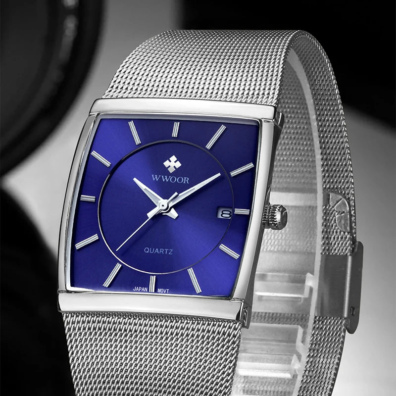 WWOOR Luxury Rectangle Watch - Ultra-Thin Stainless Steel Sport Timepiece