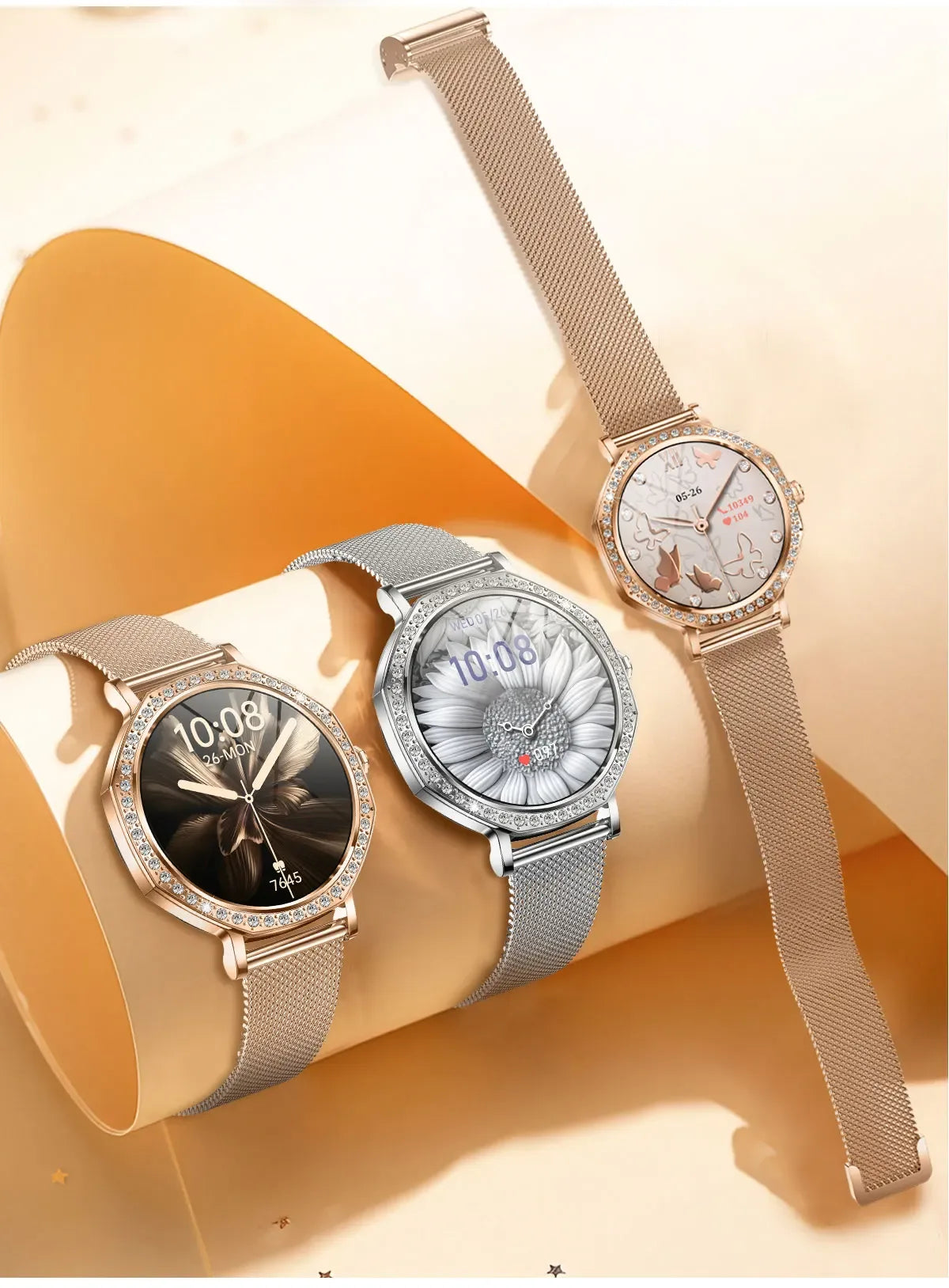 2025 New Ladies' Fashion Smartwatch Diamond Frame HD AMOLED Screen Bluetooth Call Health Monitoring Waterproof Smart Watch Gift - Wear444