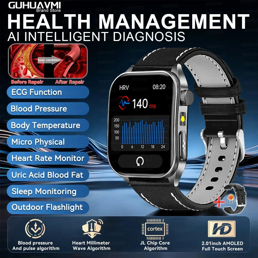 2025Hot AI-GPT Diagosis ECG Health SmartWatch Blood Pressure Lipid Uric Acid 650nm Dual-Probelaser Heart Analysis Smart bracelet - Wear444