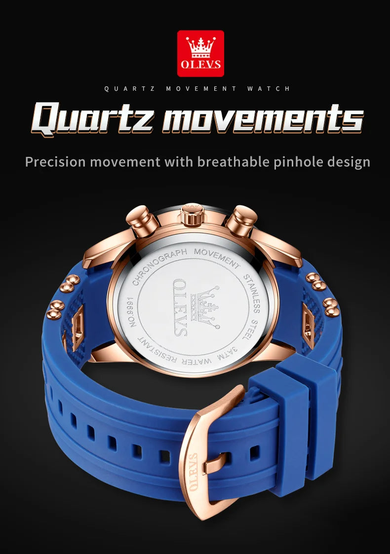 OLEVS Blue Sport Watch - Luminous Rubber Band Athletic