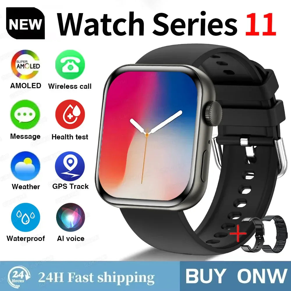 2026 Fit 3 Series 11 Smart Watch 1.83" AMOLED Screen Health Monitoring GPS Track HD Talk Sports Women Waterproof Watches For IOS - Wear444