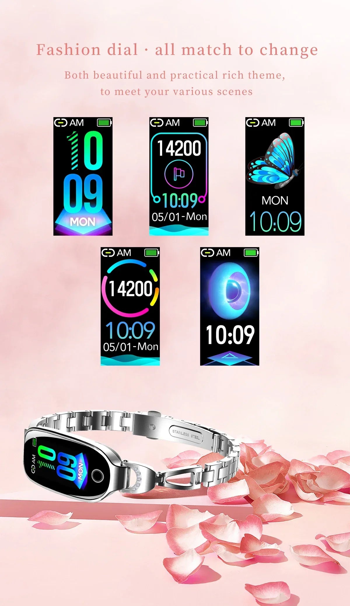 Fashion Smart Watch for Women With Metal Case Strap Bluetooth Calls Femel Menstrual Reminder Heart Rate Blood Pressure Monitor - Wear444