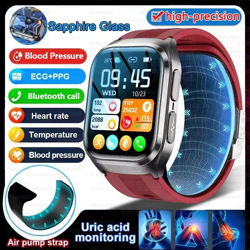 2025New Heart Health Analysi NFC Air Pump+Air Bag Smart Watch Men Accurate Blood Pressure Uric Acid ECG Call Smart Bracelet lady - Wear444