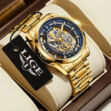 LIGE Fashion Quartz Watches For Men Gold Skeleton Retro Men Watch Top Brand Luxury Sport Waterproof Watch Men Relogios Masculino