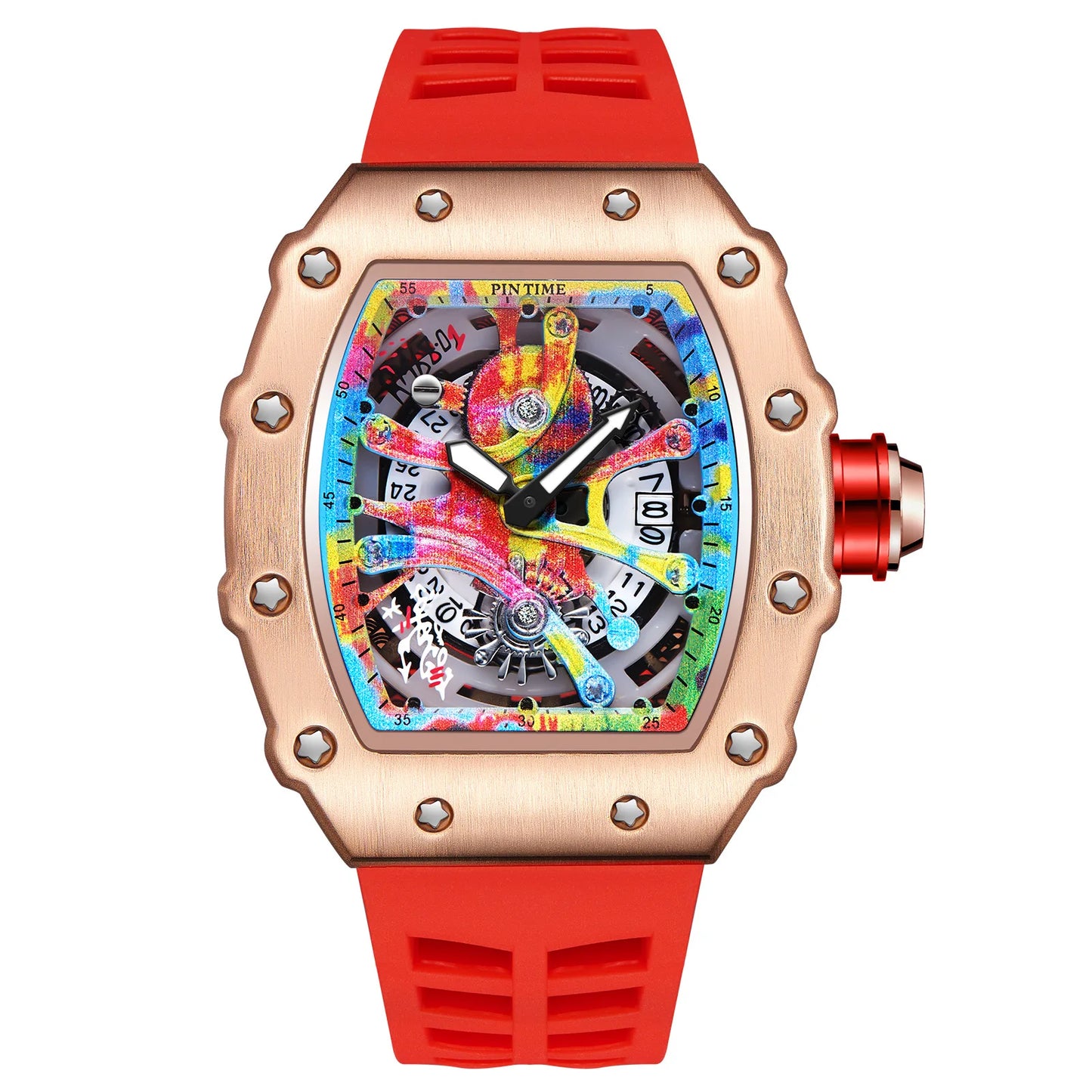Fashion Mechanical Man Watches Classic Colorful RM Desgin Automatic Visable Wristwatch Causal Men Watch Rubber Strap Belt