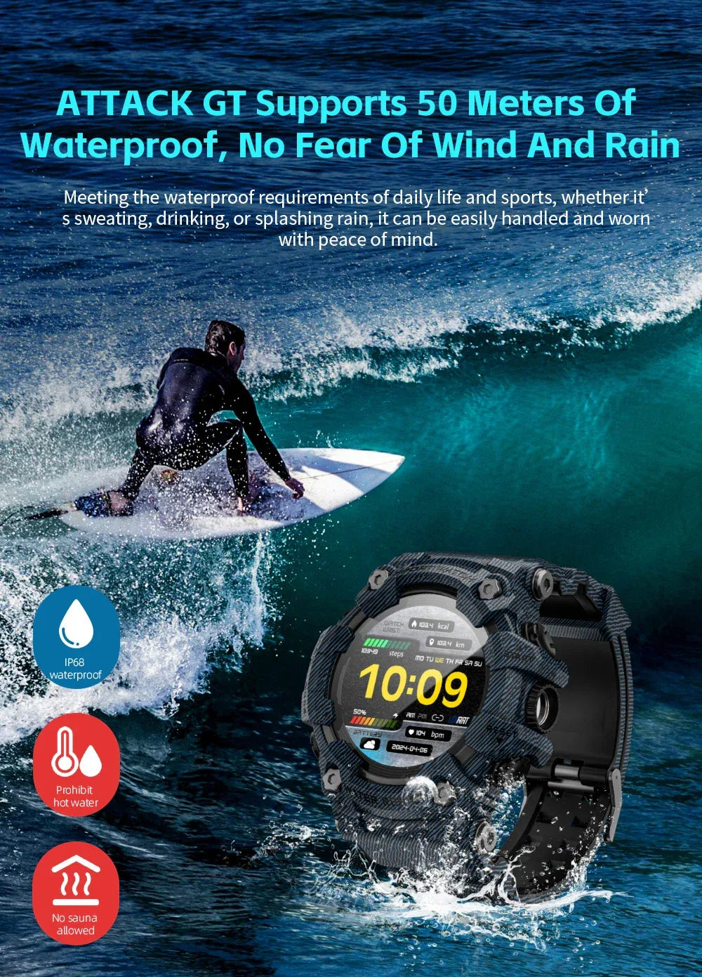 LOKMAT ATTACK-GT Upgrade Sport Smart Watch Waterproof Bluetooth Calls Rugged Smartwatches Flashlight Fitness Tracker for Phone - Wear444