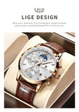 LIGE Men Watches Fashion Quartz Watch Tourbillon Clock Genuine Leather Waterproof Watch Men Military Wristwatch Man Reloj Hombre