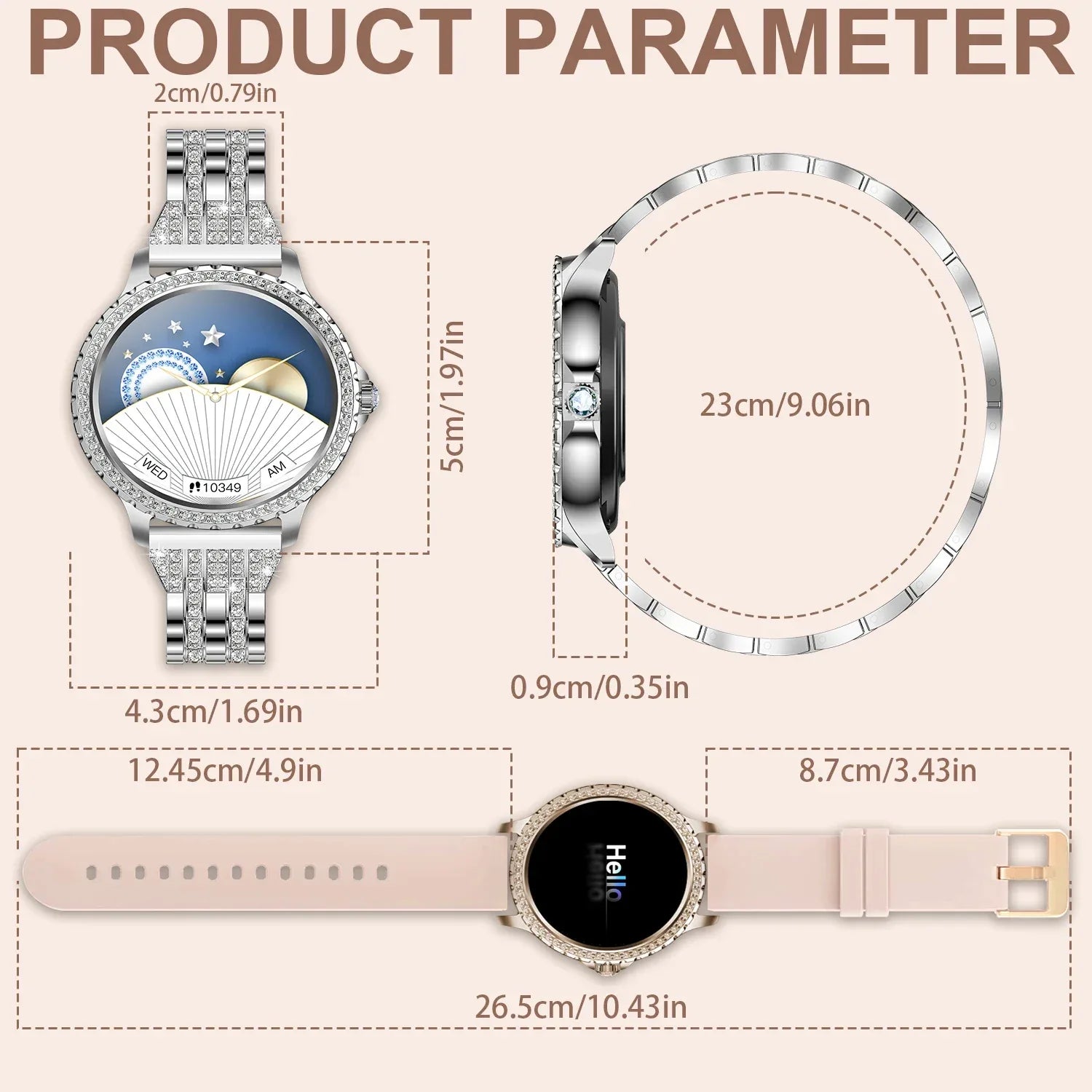 Smart Watch For women - 1.32" Touchscreen Fitness Tracker with Wireless Calls, Music Time Display, Step Counting - Wear444