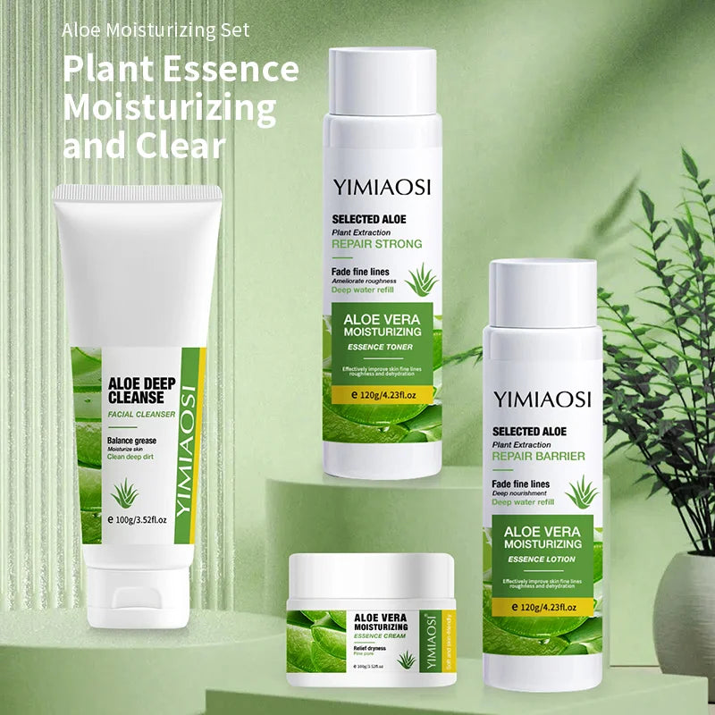 YIMIAOSI Squalane Aloe Vera Water Lotion Skin Care Set Facial Cleanser Essence Cream Water Lotion Set Skin Care Products