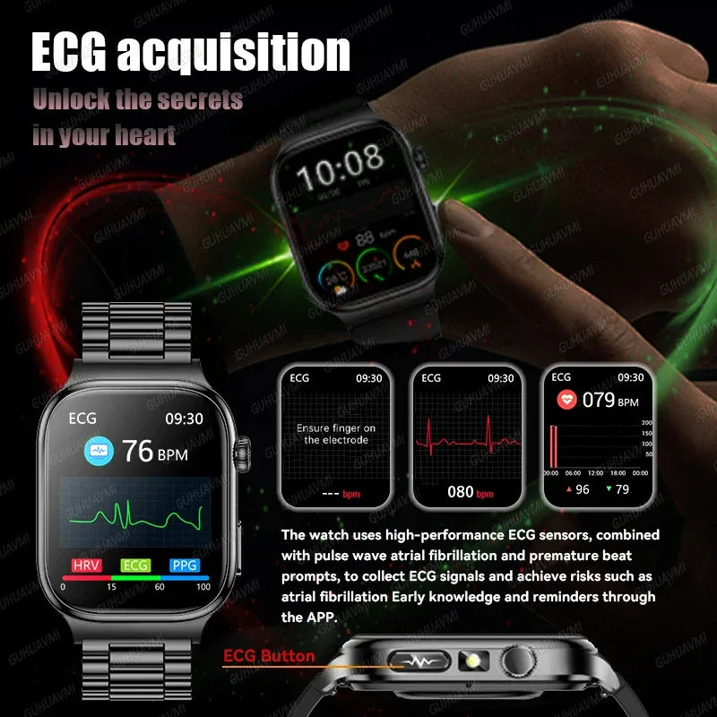 Accurate Measurement Health Smart Watch ECG+PPG Uric Acid Blood Pressure Blood Lipids BT Call Bluetooth Sport tracker Smartwatch - Wear444