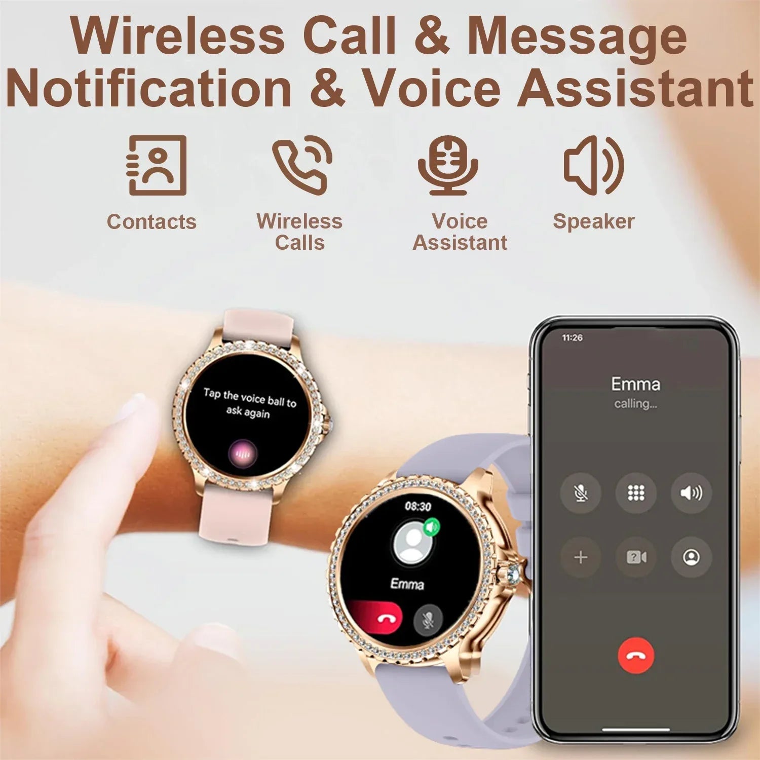 Smart Watch For women - 1.32" Touchscreen Fitness Tracker with Wireless Calls, Music Time Display, Step Counting - Wear444