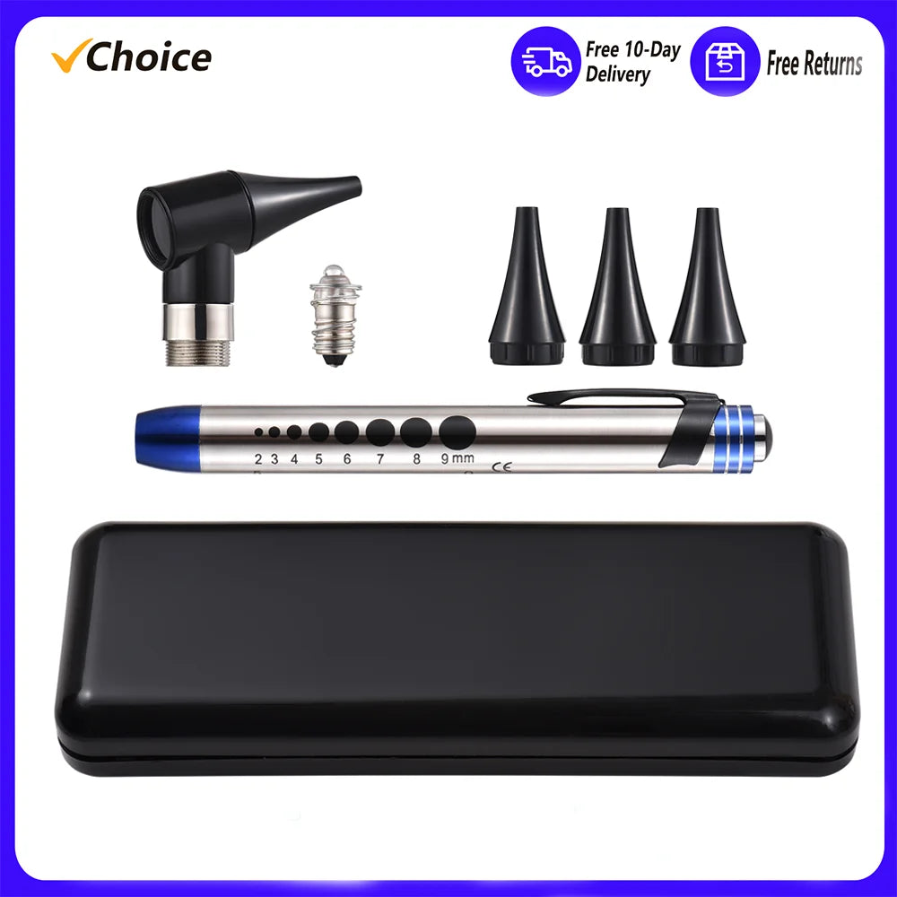 2 in 1 Otoscope and Eyes Diagnostic Tool Kit Portable Stainless Steel Handheld Optical Otoscope Ears Diagnostic Supplies