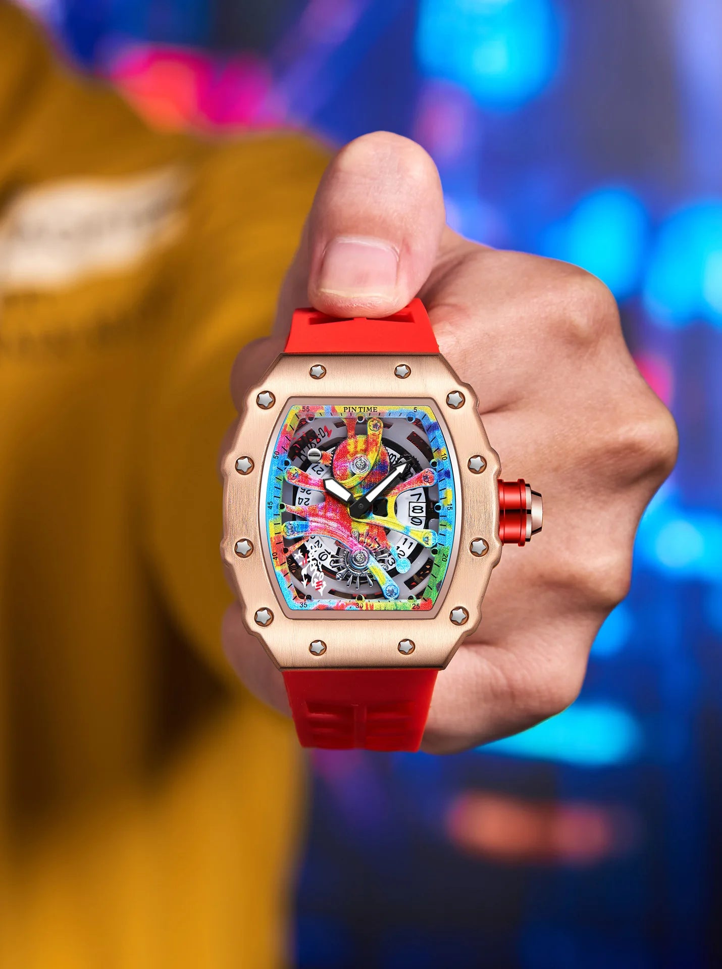 Fashion Mechanical Man Watches Classic Colorful RM Desgin Automatic Visable Wristwatch Causal Men Watch Rubber Strap Belt