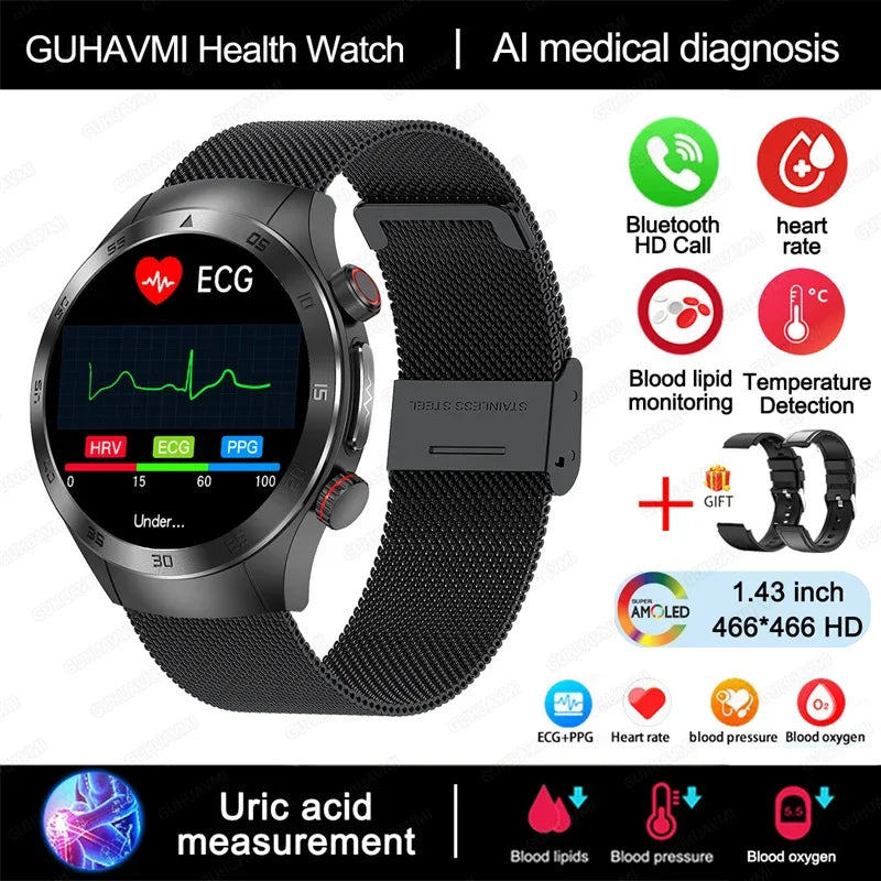 For Xiaomi Precise Laser Therapy Bracelet Uric Acid Blood Lipid ECG+PPG Health Smart Watch Bluetooth Call Smartwatches 2025 New - Wear444