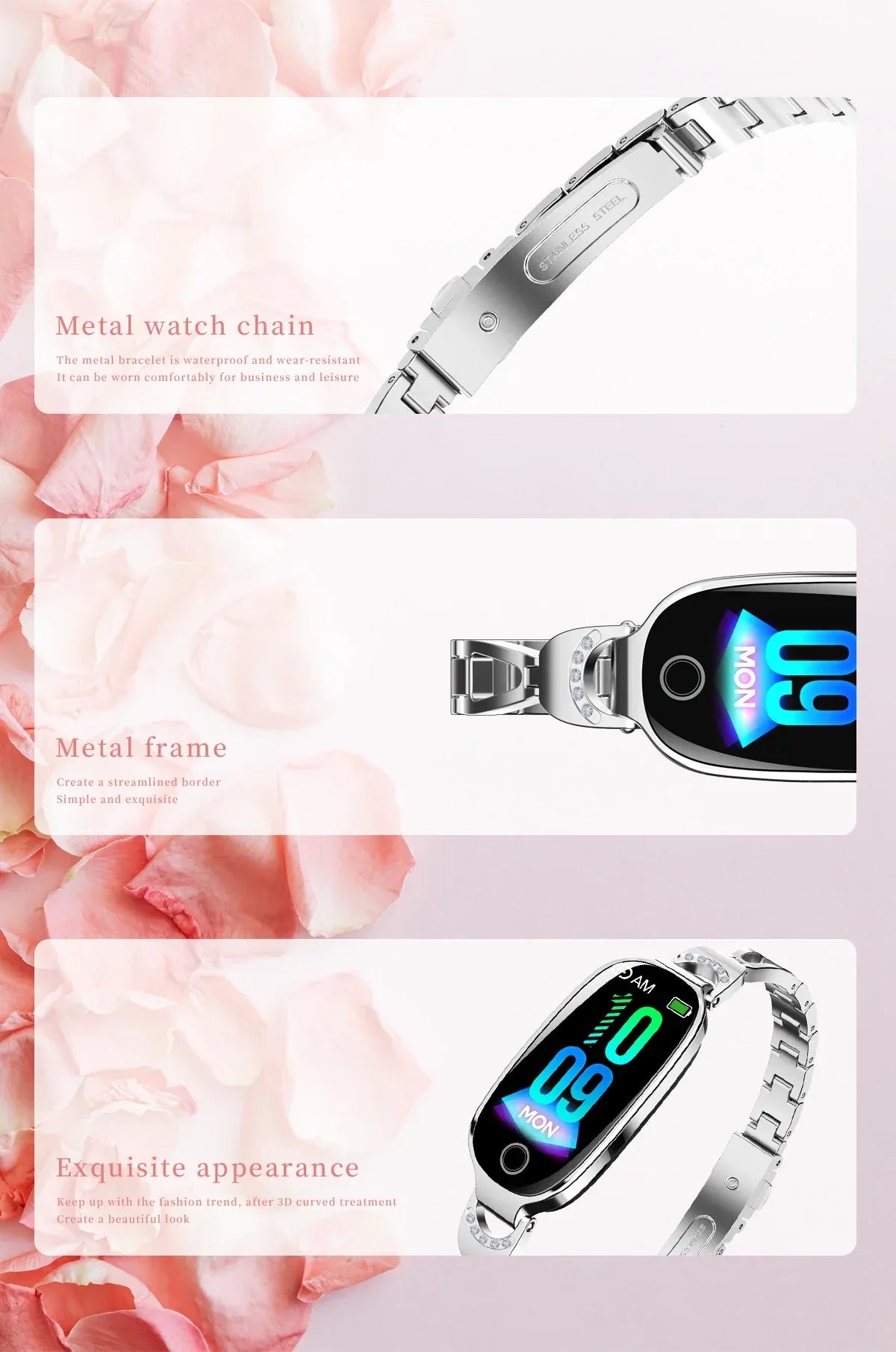 Fashion Smart Watch for Women With Metal Case Strap Bluetooth Calls Femel Menstrual Reminder Heart Rate Blood Pressure Monitor - Wear444