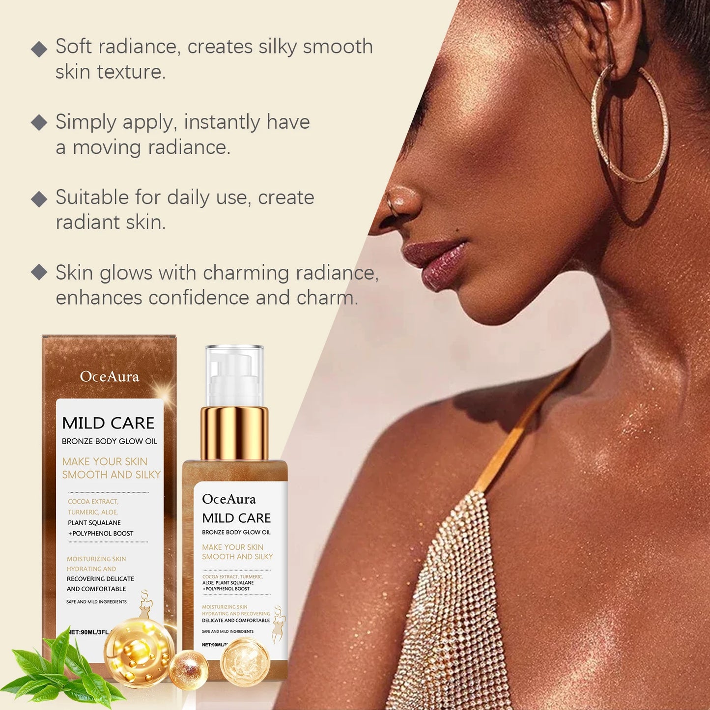 Body Shimmer Oil Bronze Body Shimmer Glow Waterproof Smooth Highlight Silky Not Clog Pore Brighten Makeup Shine Liquid for Party