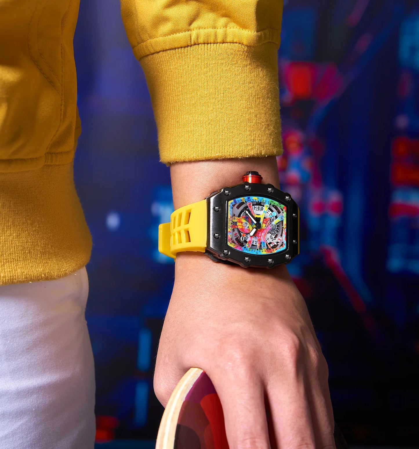 Fashion Mechanical Man Watches Classic Colorful RM Desgin Automatic Visable Wristwatch Causal Men Watch Rubber Strap Belt