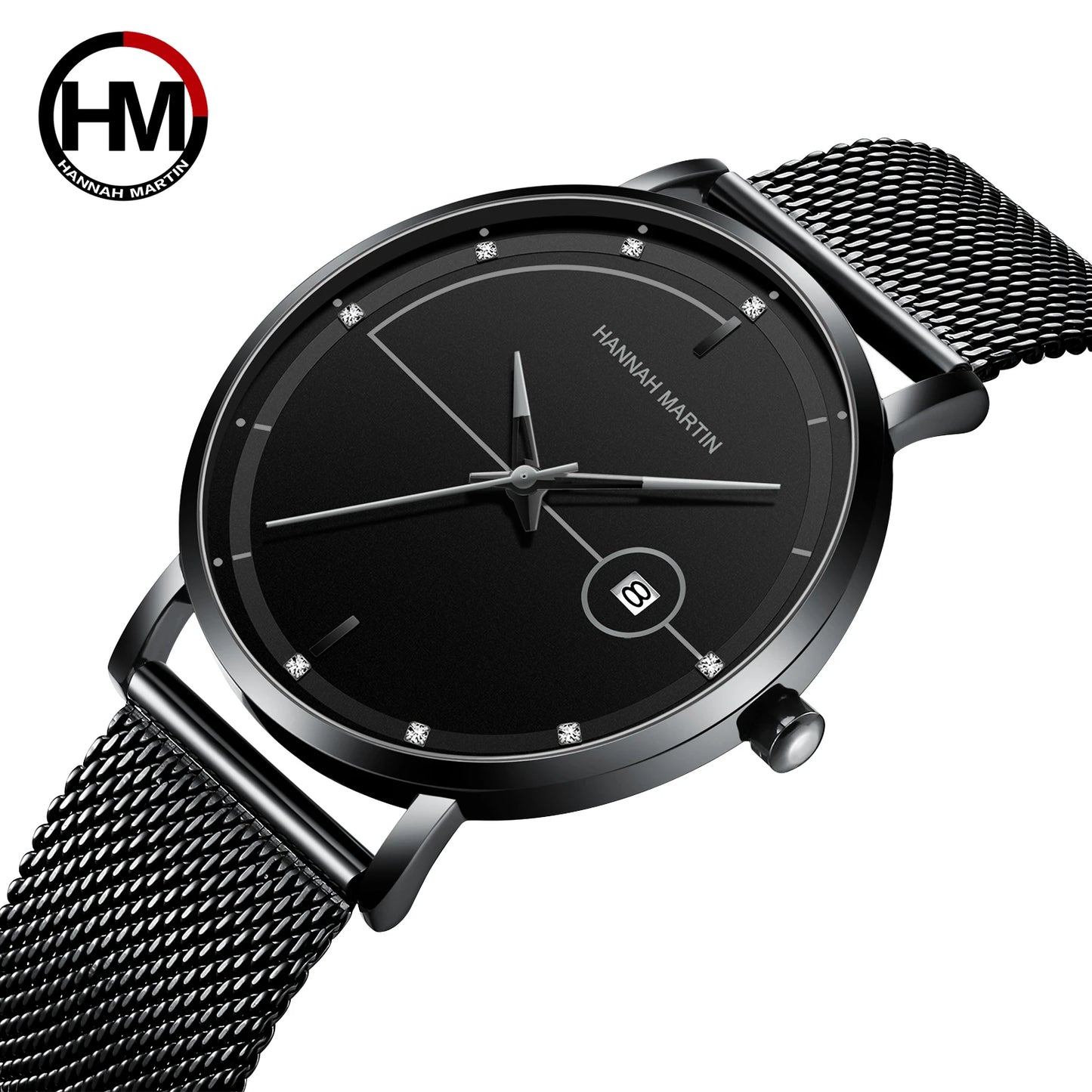 Top Men Quartz Watch With Japanese Movement Simple Blue Black Stainless Steel Mesh Belt Waterproof Travel Fashion Men Wristwatch